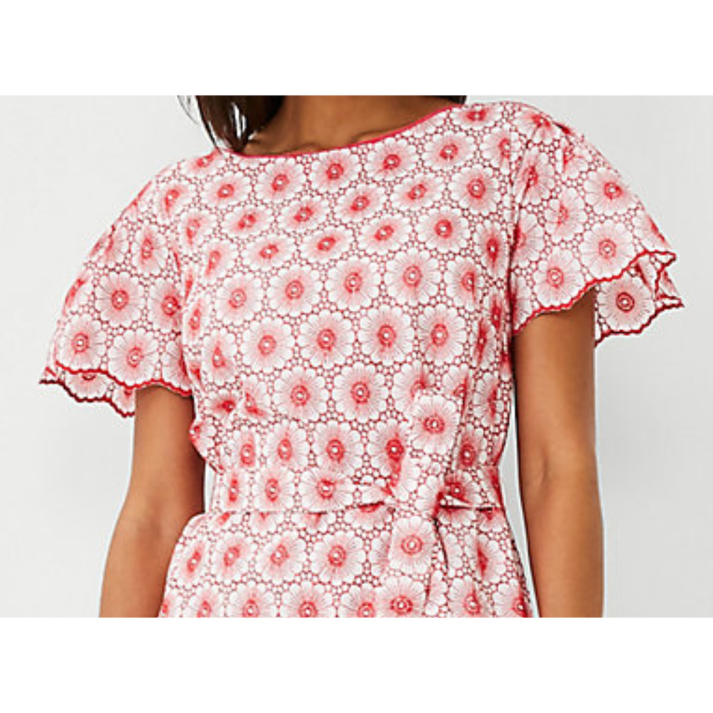 NEW ANN TAYLOR HIBISCUS PETITE EYELET TIE WAIST EMBROIDERED SHIFT DRESS XXS XXSP - Picture 7 of 8